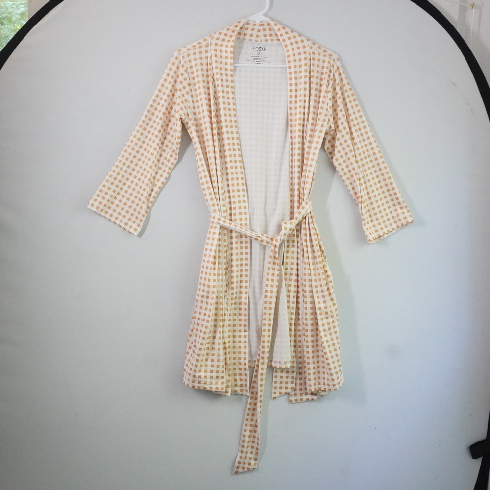 COZYS Kimono Robe Lightweight Gingham Print with‎ Belt Small Lounge Coverup Soft